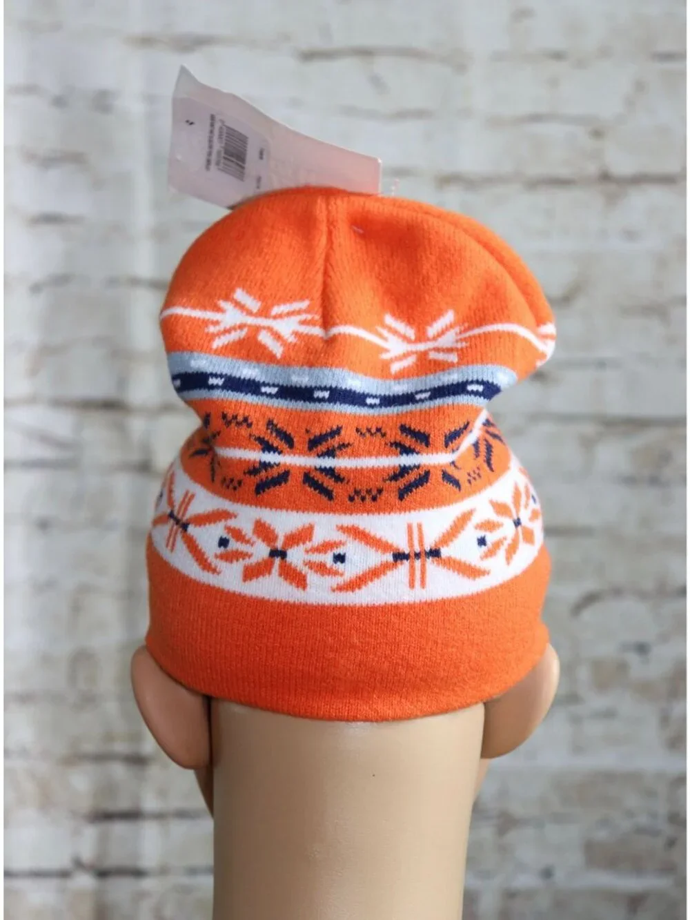 Winter Warm-Up Kids Acrylic Knit Hat Orange Snowflake Pattern